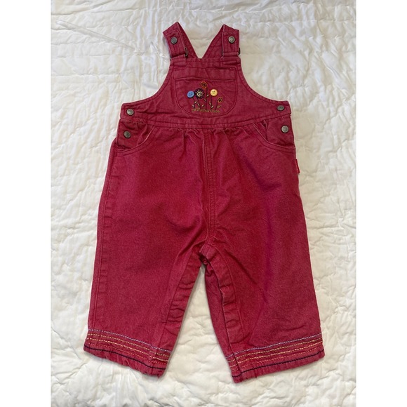 Carter's Other - Vintage Carters Kids Denim Overalls Red Flower Embroidery Size 9 12 Months